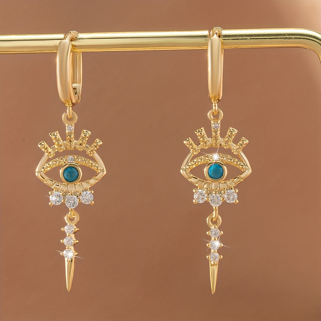 One Pair of Luxury Copper-Inlaid Synthetic Evil Eye Pendant Earrings Dating Gift